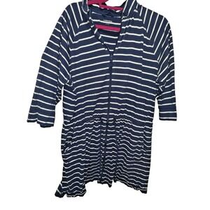 Lands End Womens Size 1X  Striped Knit Full Zip Blue/White Stripe Beach Cover up